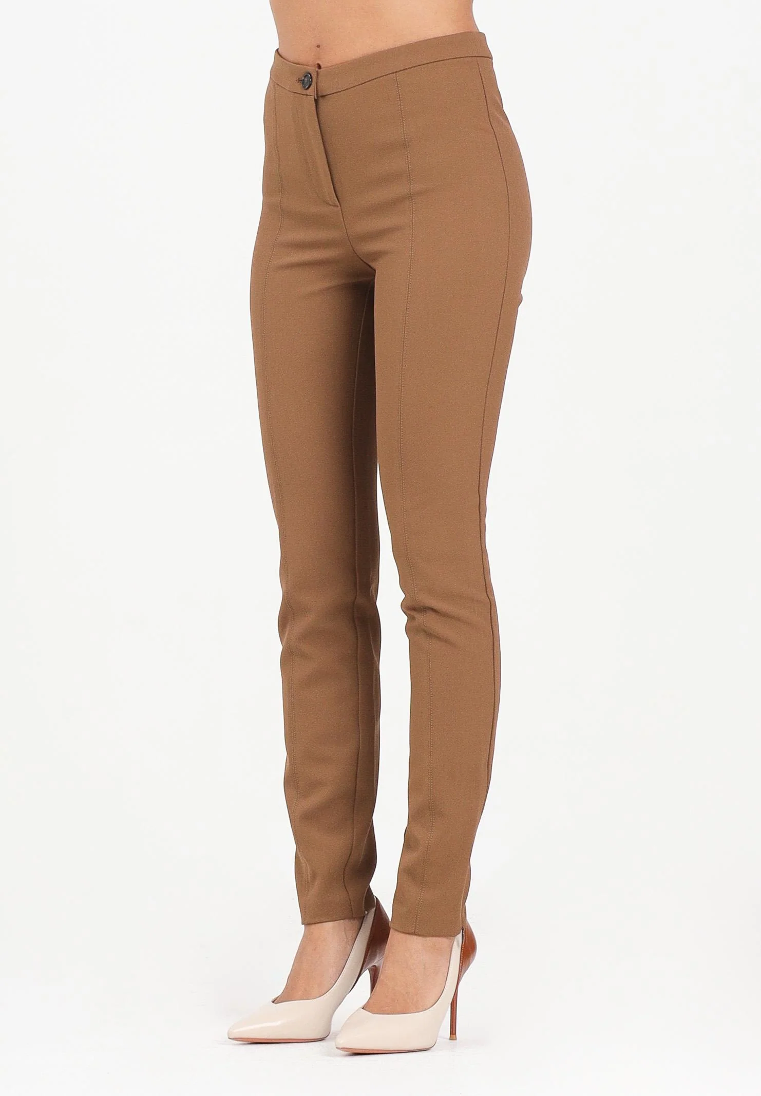 Image of PINKO Pantalone elegante cammello da donna con fondo regolabile
