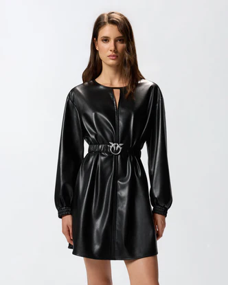 Abito Corto Effetto Pelle / Nero