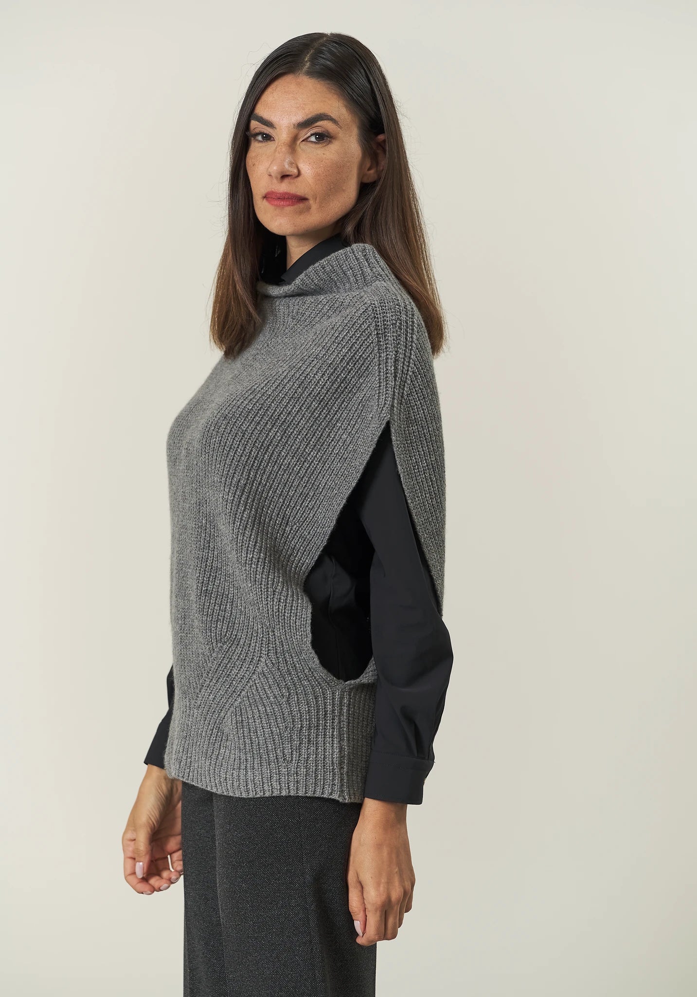 Image of Gilet grigio chiaro misto cashmere