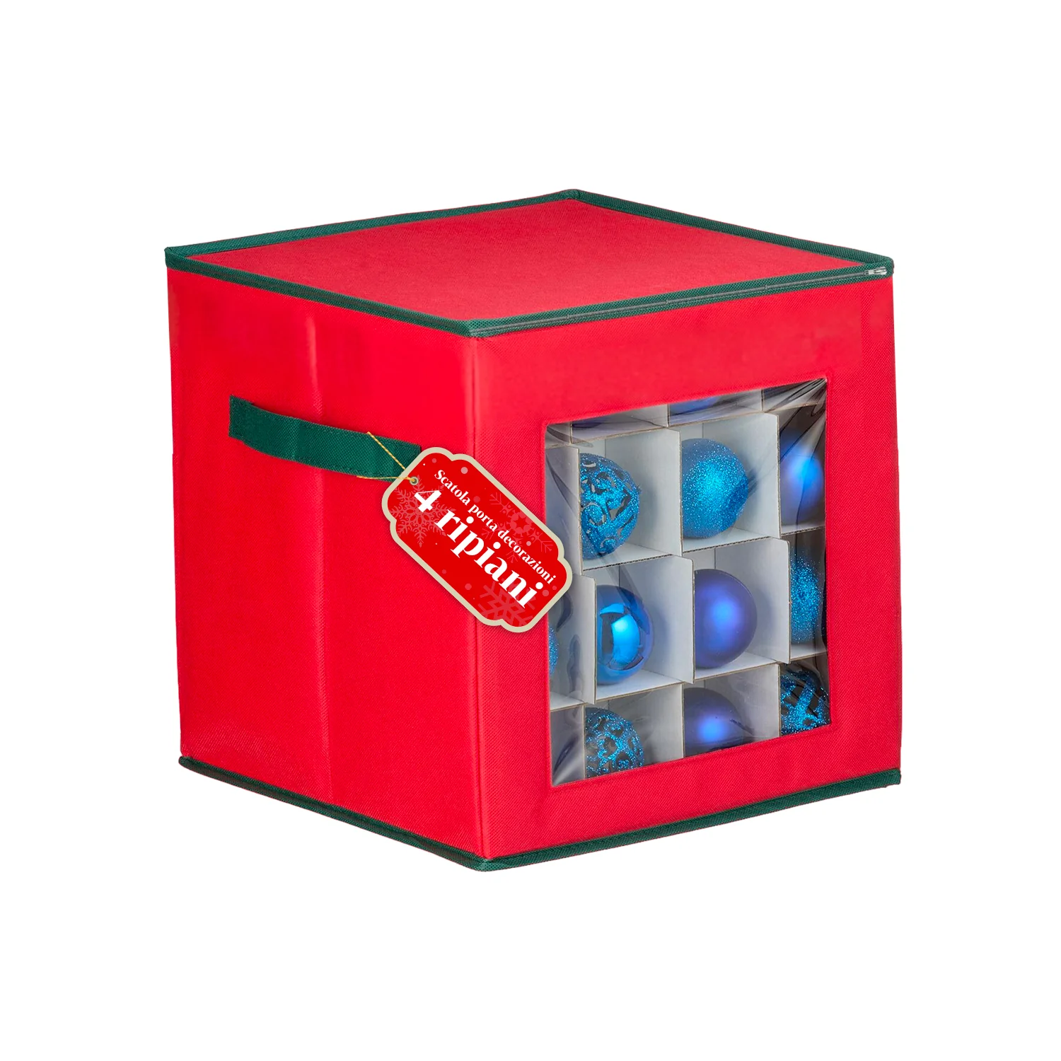Image of Organizer per 64 Palline di Natale in TNT con Finestra Frontale e Manici 30x30x30 cm