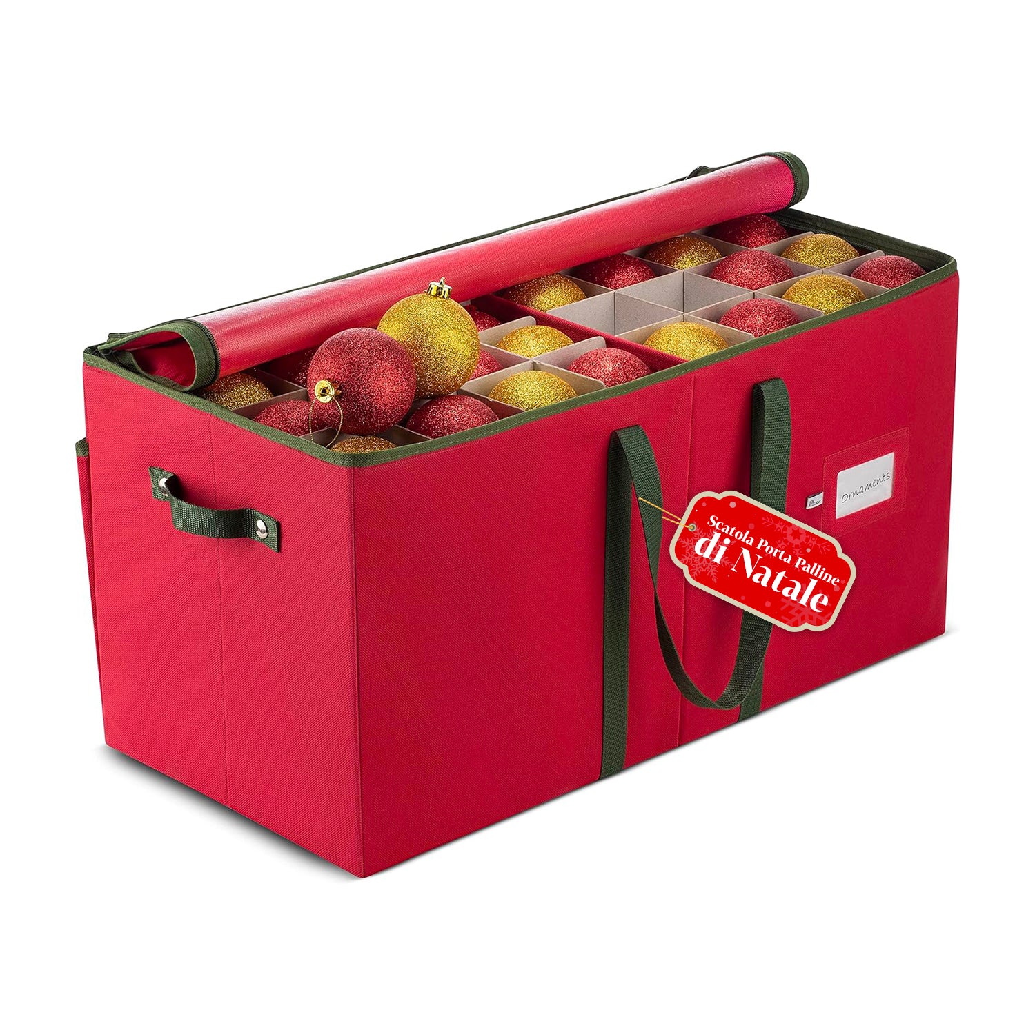 Image of Organizer per 128 Palline di Natale in TNT e Cartone Rigido con Cerniera e Manici