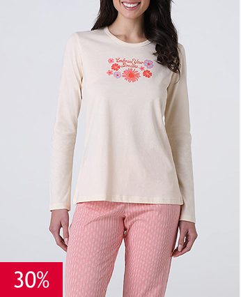 Pigiama lungo in jersey, avorio stampato