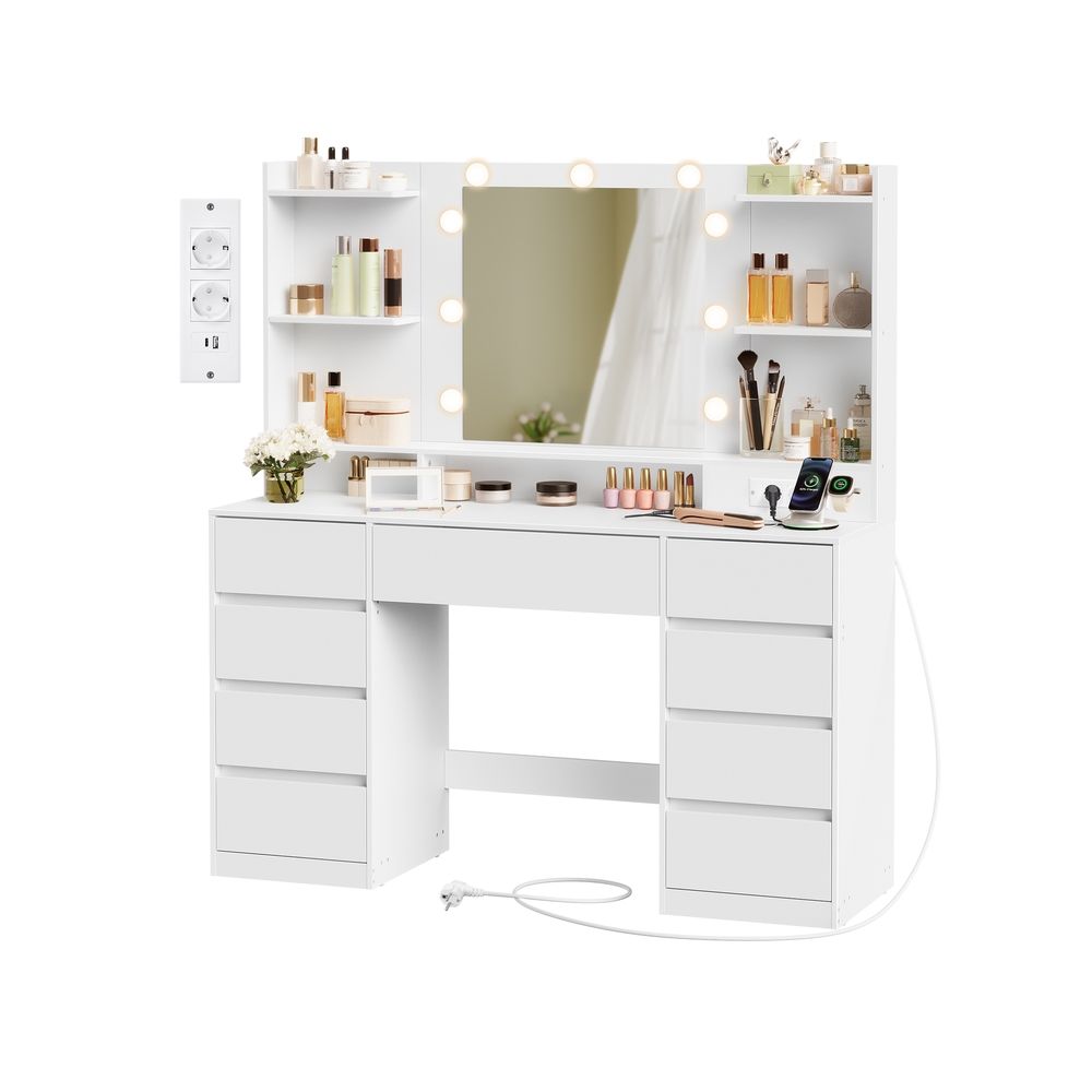 Toeletta con specchio LED e vani contenitore ordinati