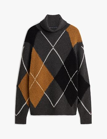 Pullover a rombi in misto lana con collo alto