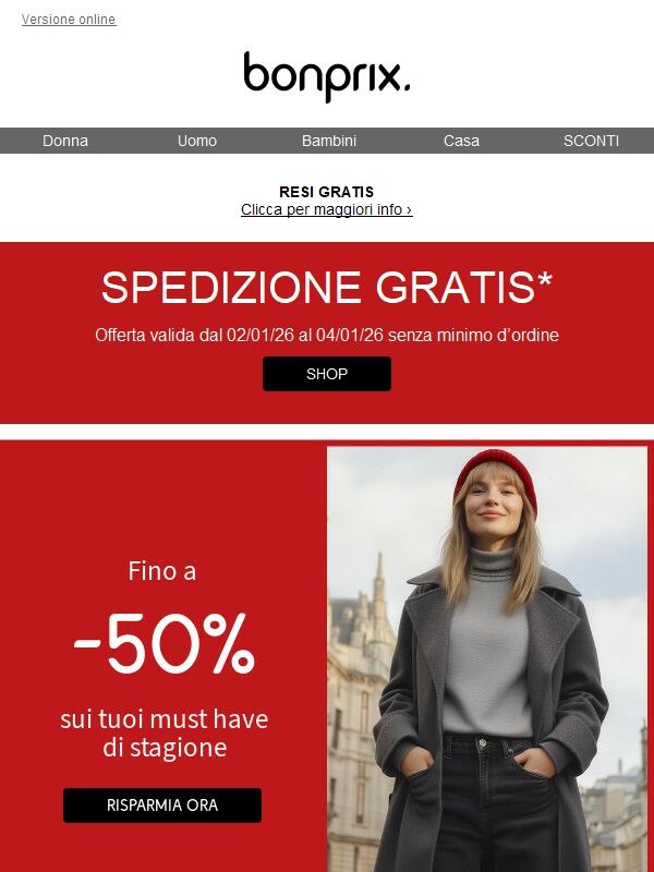 Spedizione gratis e fino a -50% negli sconti invernali