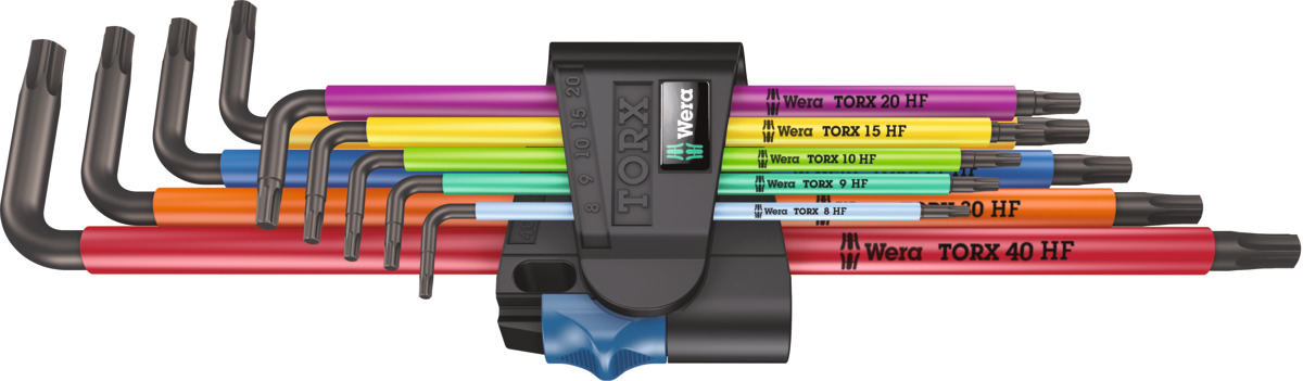 WERA - Set di chiavi maschio piegate per viti Torx, lunghe con funzione di fermo, Numero di giraviti: 9