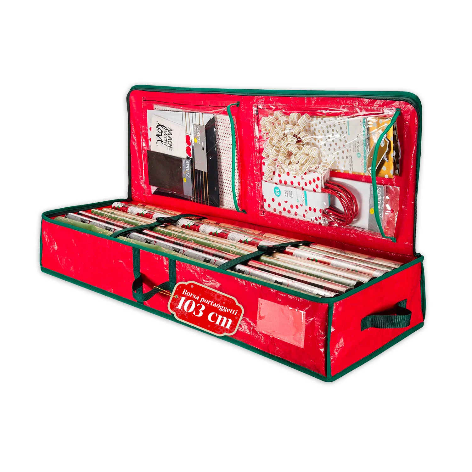 Image of Organizer Multiuso per Addobbi Natalizi in Tessuto Oxford con Manici e Tasche