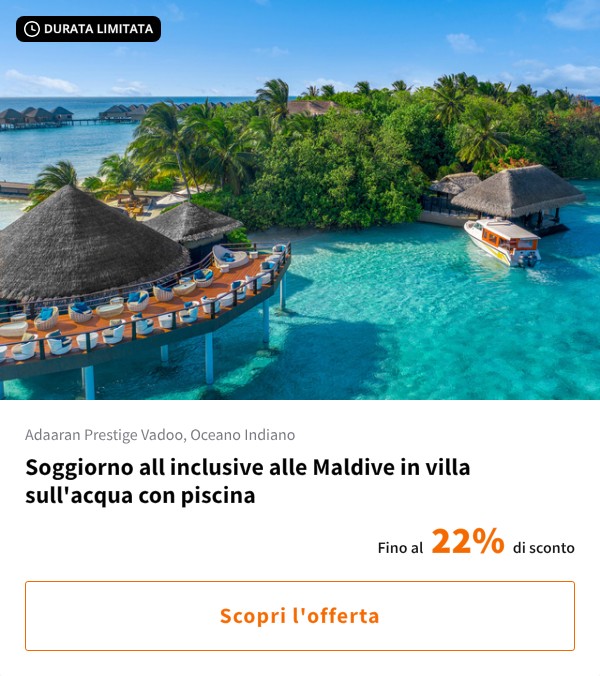 Soggiorno all inclusive alle Maldive in villa sull'acqua con piscina
