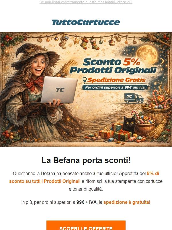 Inizia l'anno con il 5% di sconto sugli Originali +. Spedizione Gratis! su tuttocartucce.com