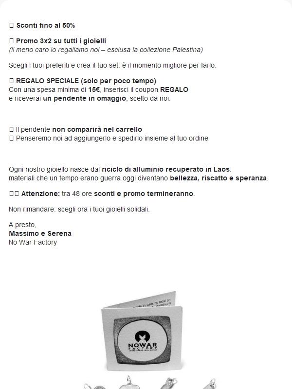 ⏰ Ultime 48 ore: fino al -50% + 3x2 su No War Factory