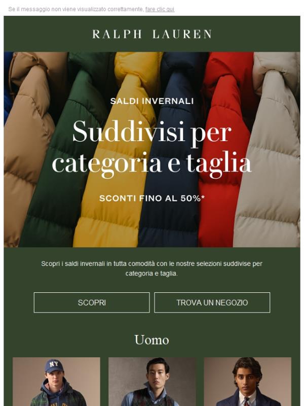 Sconti fino al 50%: scopri la nostra selezione suddivisa per categoria e taglia