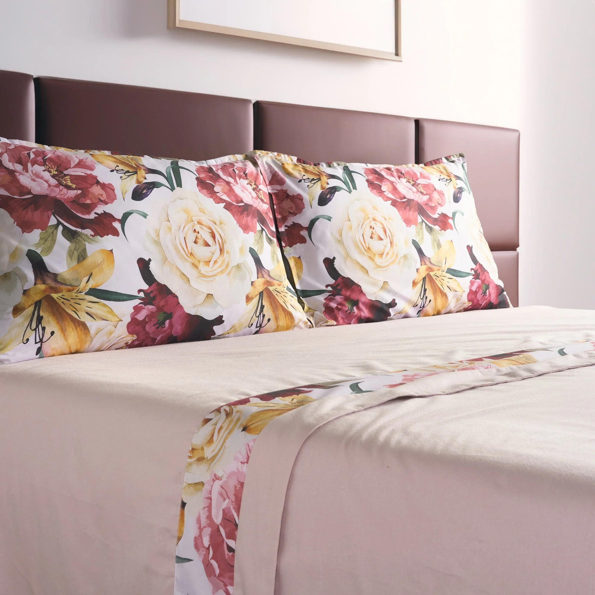 Image of Completo Lenzuola <b>in Flanella</b> di Cotone <br>con Balza in Percalle - <b>Giverny