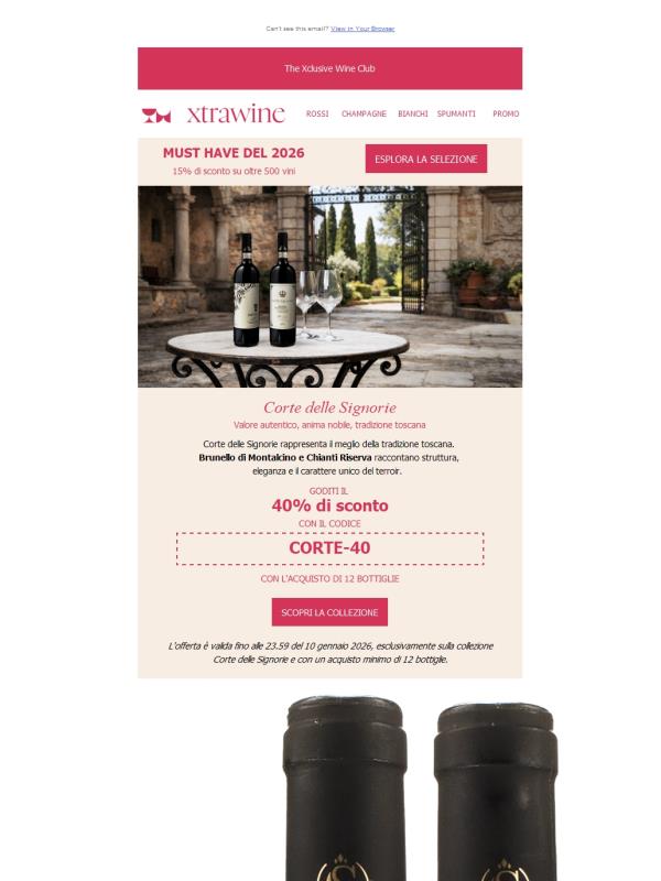 Corte delle Signorie: -40% su chianti e brunello