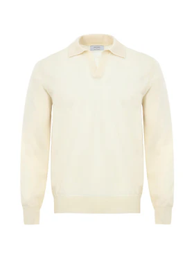 Maglione in Lana Bianca Sottile con Scollo Polo Gran Sasso