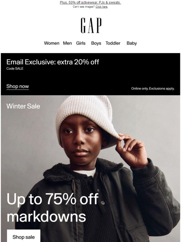 Final day of our Winter Sale: up to 75% off markdowns