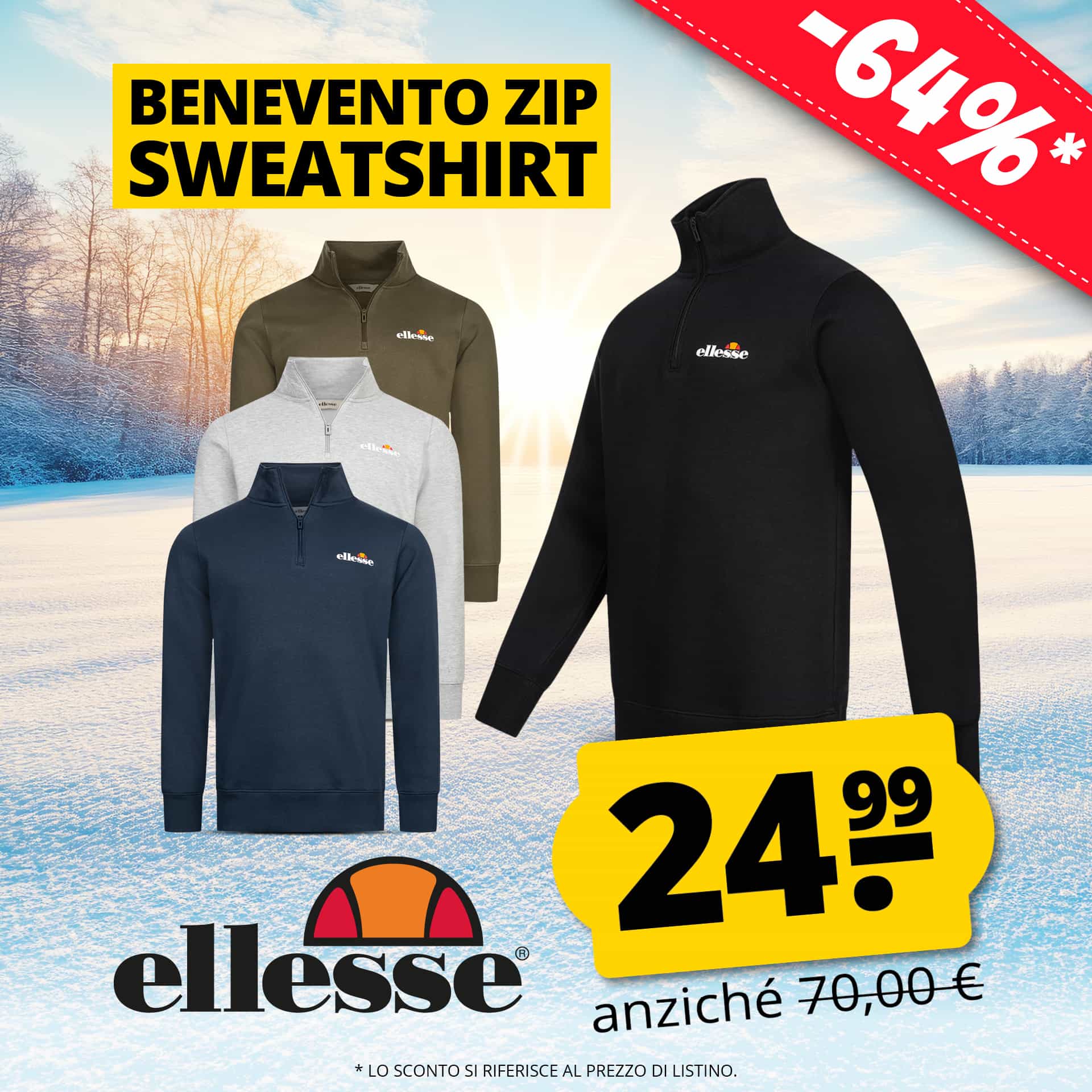 ellesse benevento uomo 1/4 zip felpa