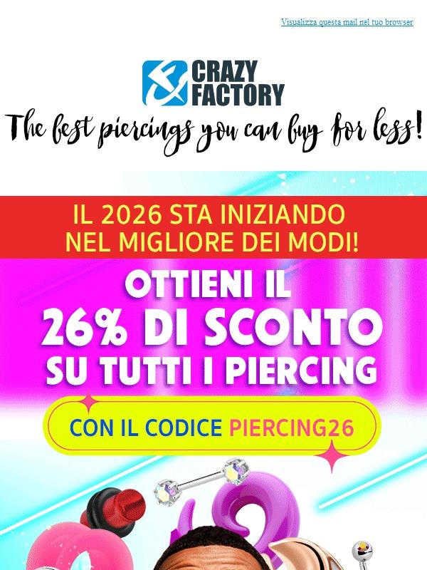 🎉 Stiamo iniziando l'anno con il botto! 26% di sconto su TUTTI i piercing),