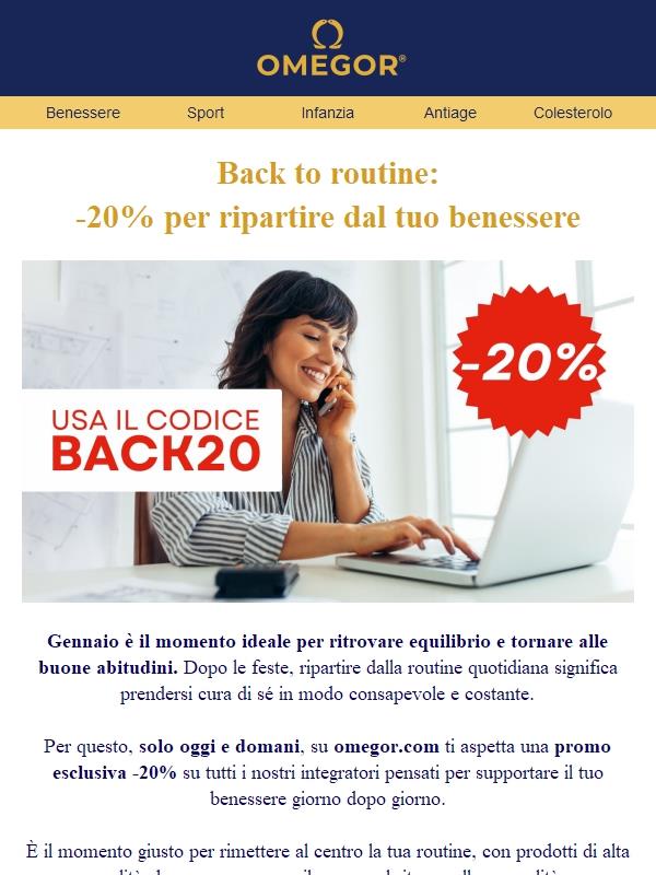 Back to routine: -20% su omegor.com solo oggi e domani