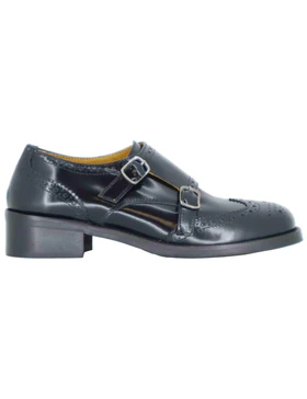 Mocassini in pelle nera con doppia fibbia laterale Donna SP9602 001