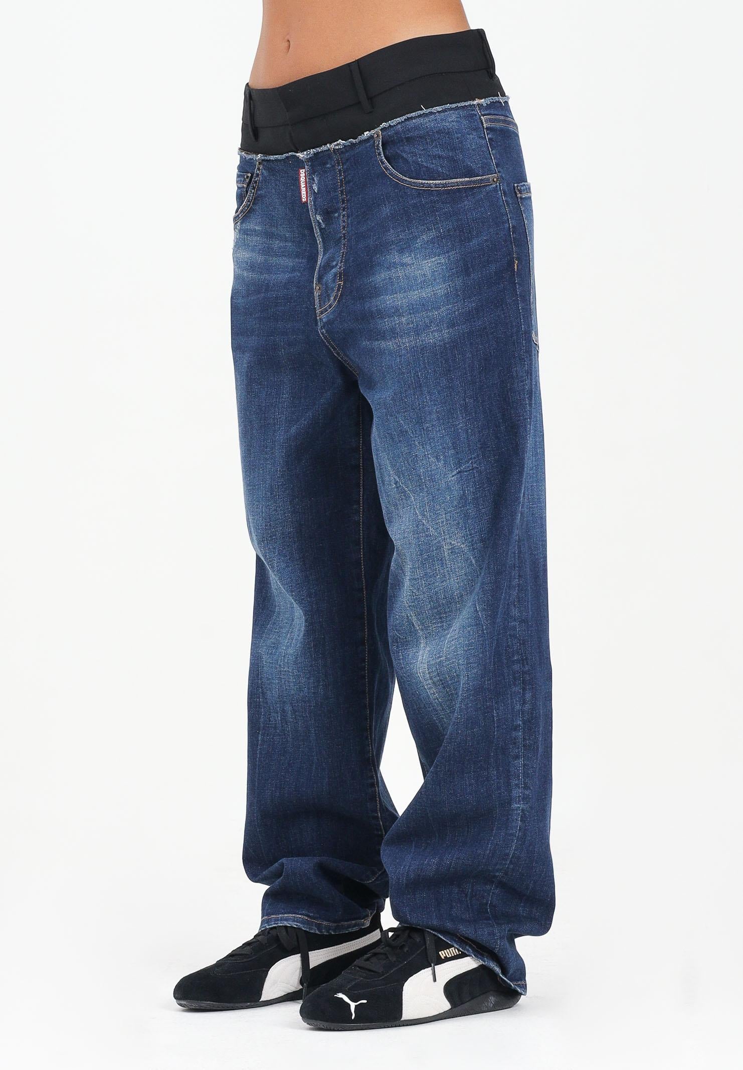 Image of DSQUARED2 Jeans double-fabric in denim blu per donna, ragazzi e bambini