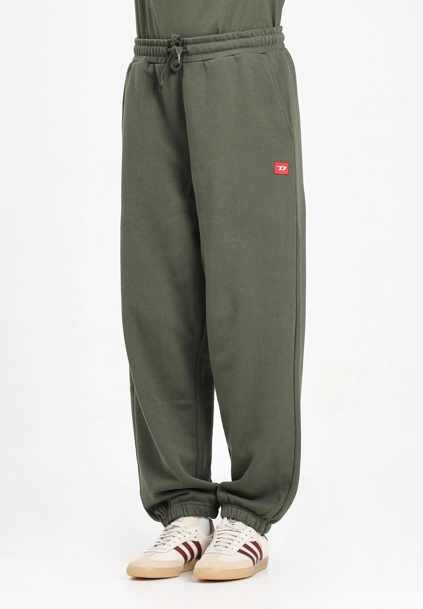 Image of DIESEL Pantalone sportivo verde militare per donna, ragazzi e bambini con logo