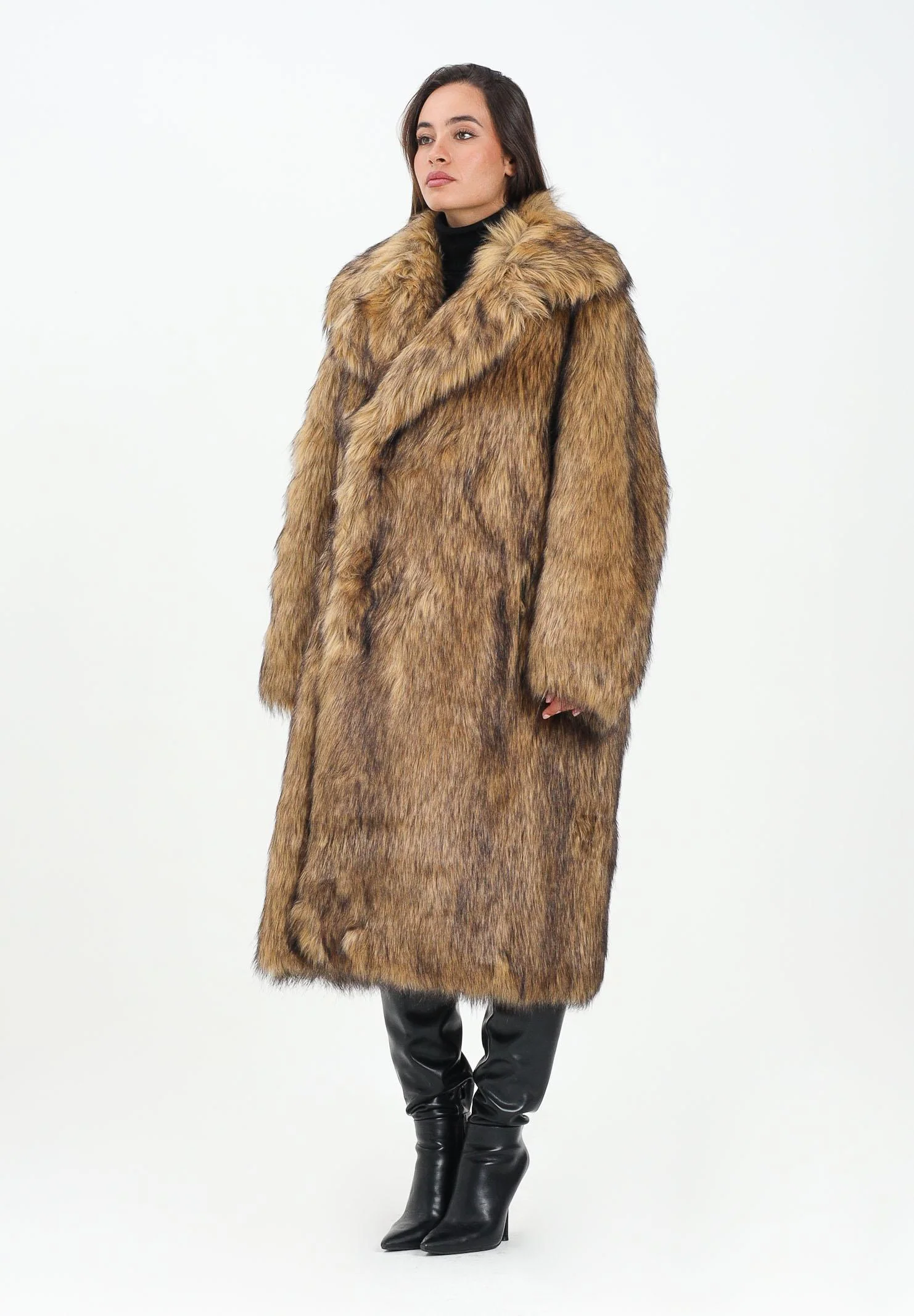 Image of DSQUARED2 Pelliccia lunga in eco-pelliccia beige per donna e ragazze