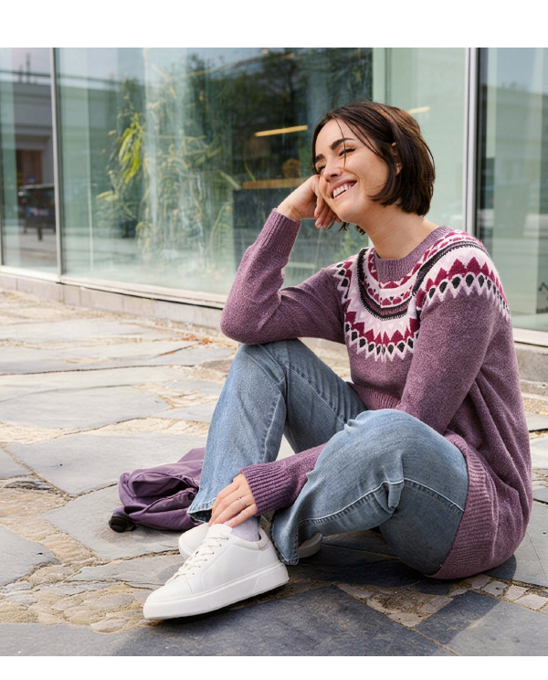 Maglione in stile norvegese con scollo a girocollo e maniche lunghe raglan