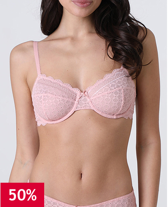 Reggiseno con ferretto Graphic Lace in pizzo, rosa vintage
