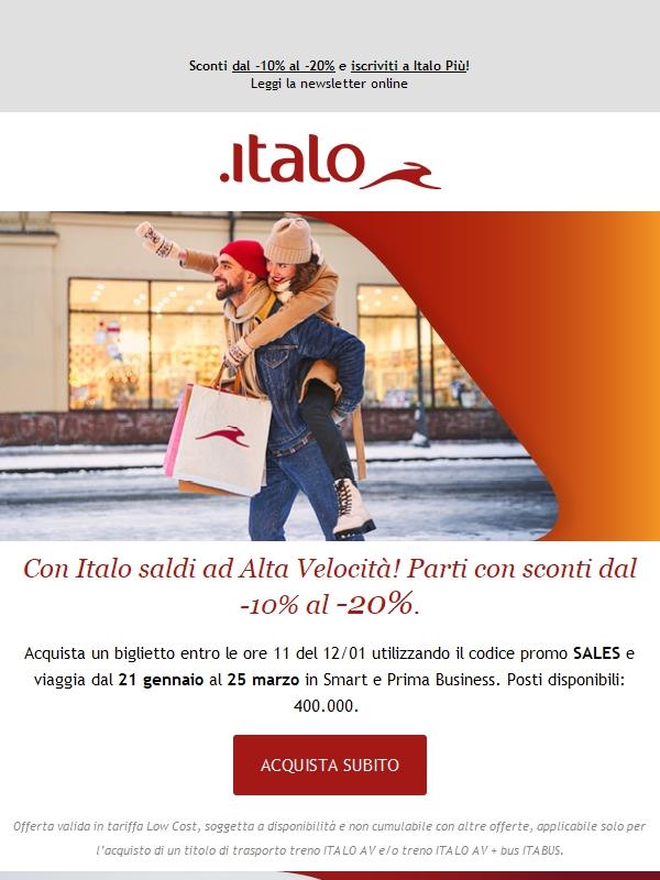 Con Italo saldi ad Alta Velocità! Parti con sconti dal -10% al -20%.