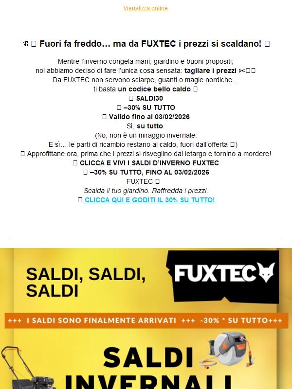 SALDI INVERNALI DA FUXTEC 30% SU TUTTO