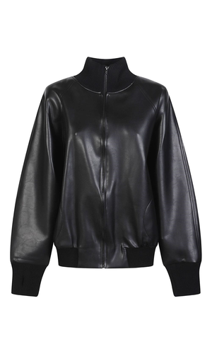 Faux-leather bomber jacket