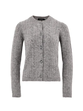 Cardigan con Lavorazione Trecce in Grigio Gran Sasso