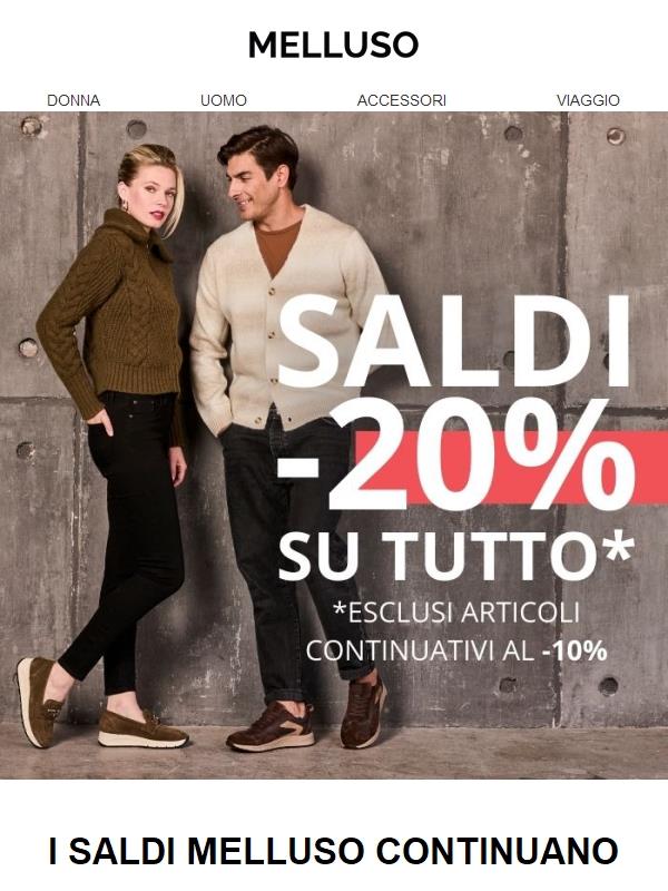 ✨ Sconto del 20% per te: continuano i saldi Melluso