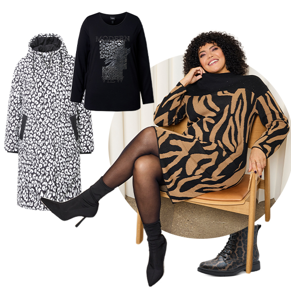 Abito di maglia dal taglio oversize con design zebrato, collo alto e maniche lunghe