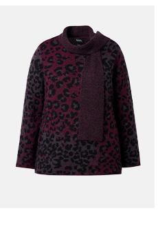 Maglione con fantasia leopardata, colletto a scialle e maniche lunghe