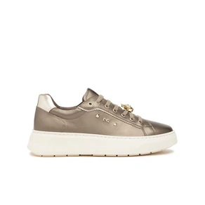 Nero Giardini Sneakers Donna con Charms in Pelle Laminata Platino