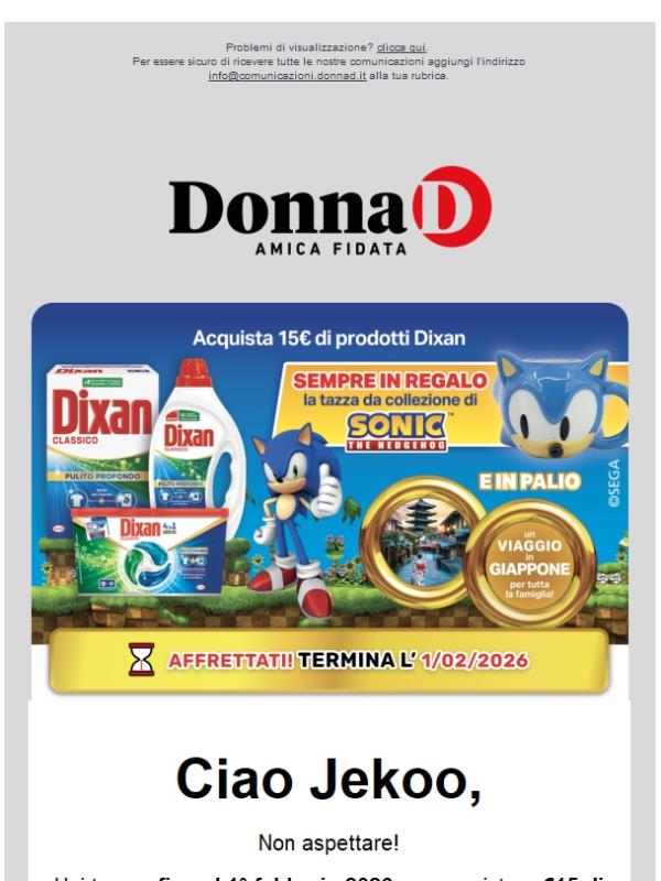 Non perdere la tua sorpresa Dixan: ricevi una tazza Sonic e prova a vincere un viaggio in Giappone!