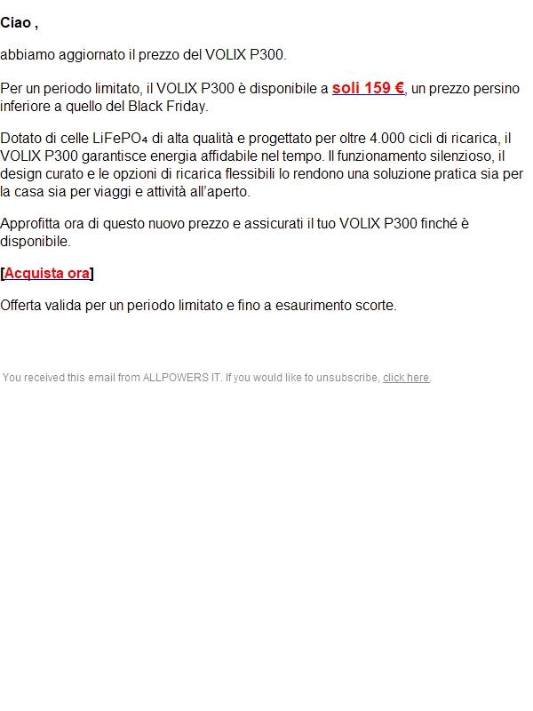 Riduzione di prezzo: VOLIX P300 ora a soli 159 €
