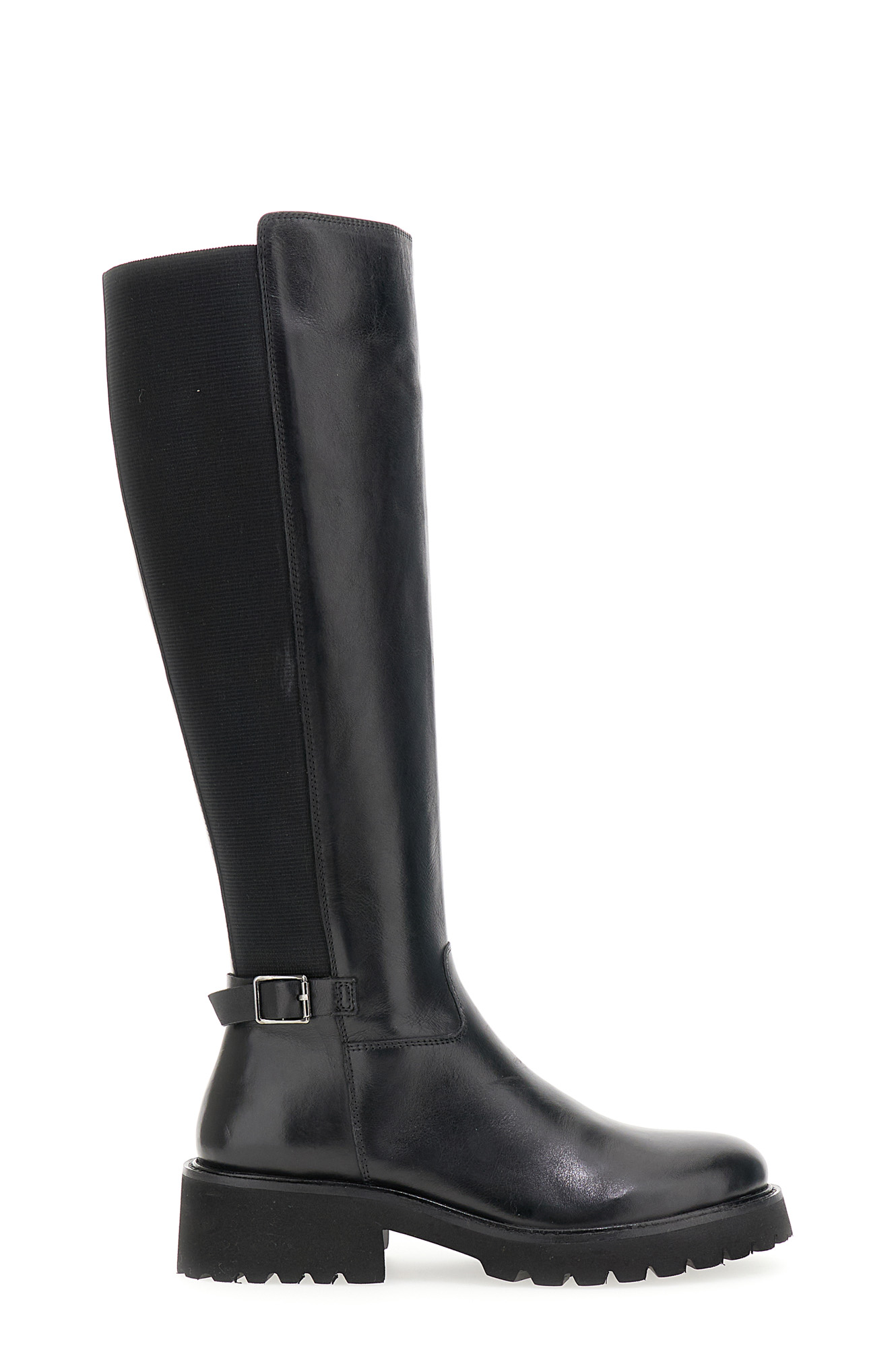 Image of stivali in pelle con elastico e cerniera nero