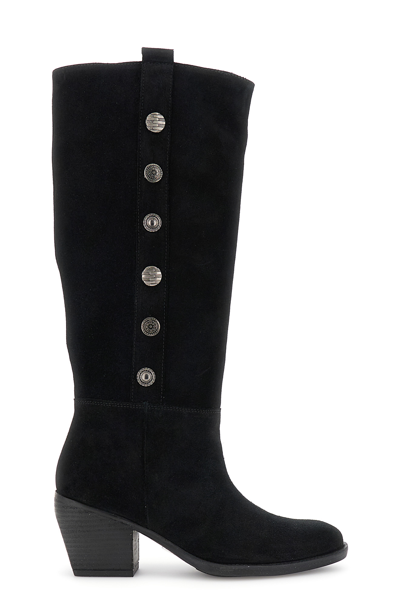 Image of stivali in pelle scamosciata con bottoni ornamentali nero