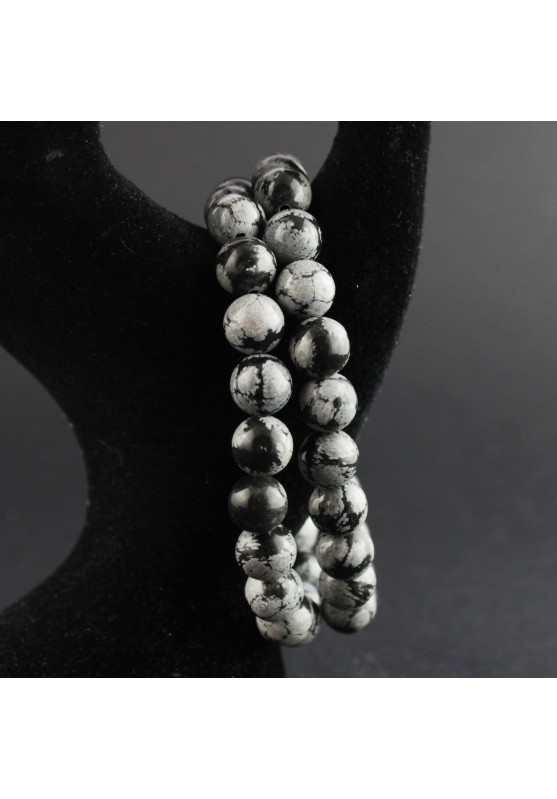 Image of Bracciale OSSIDIANA FIOCCO di NEVE 8mm Burattato Cristalloterapia Gioielli