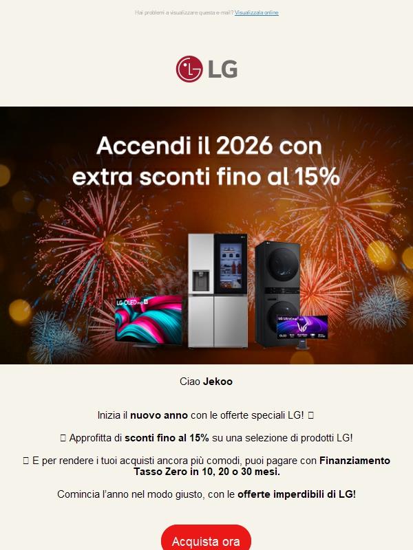 ⏳ Ultima chiamata: Fino al -15% Extra sugli sconti LG!