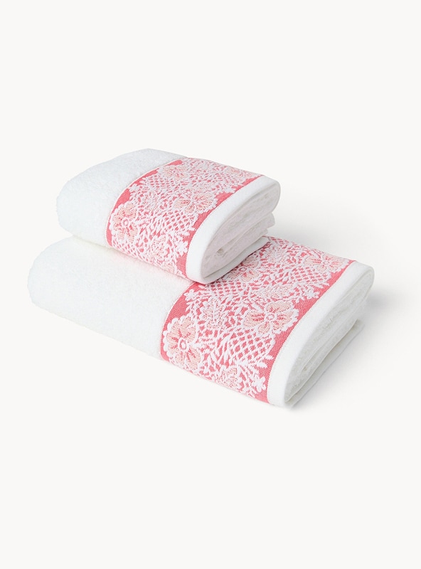Asciugamano in spugna di cotone con bordo floreale jacquard