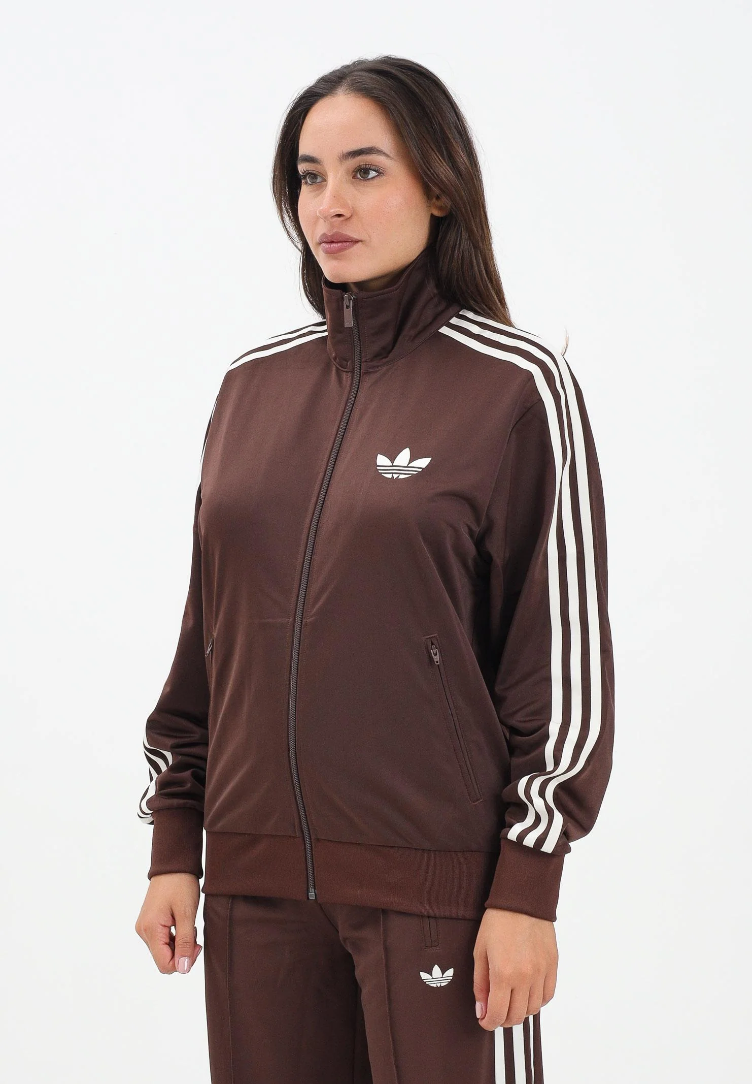 Image of ADIDAS ORIGINALS Felpa con zip Adicolor Classics Firebird Loose marrone da donna