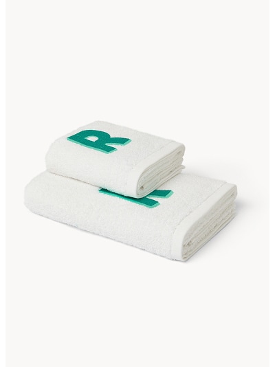 Set 2 asciugamani in spugna di cotone ricamo lettera R