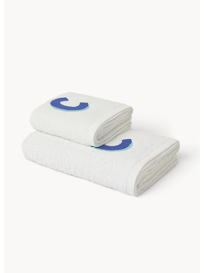 Set 2 asciugamani in spugna di cotone ricamo lettera C