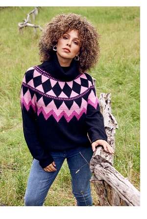 Maglione in stile norvegese con collo dolcevita e maniche lunghe