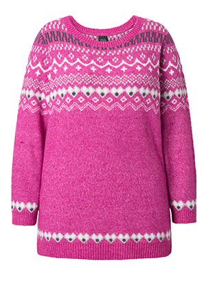 Maglione in morbida maglia con design norvegese, scollo a girocollo e maniche lunghe