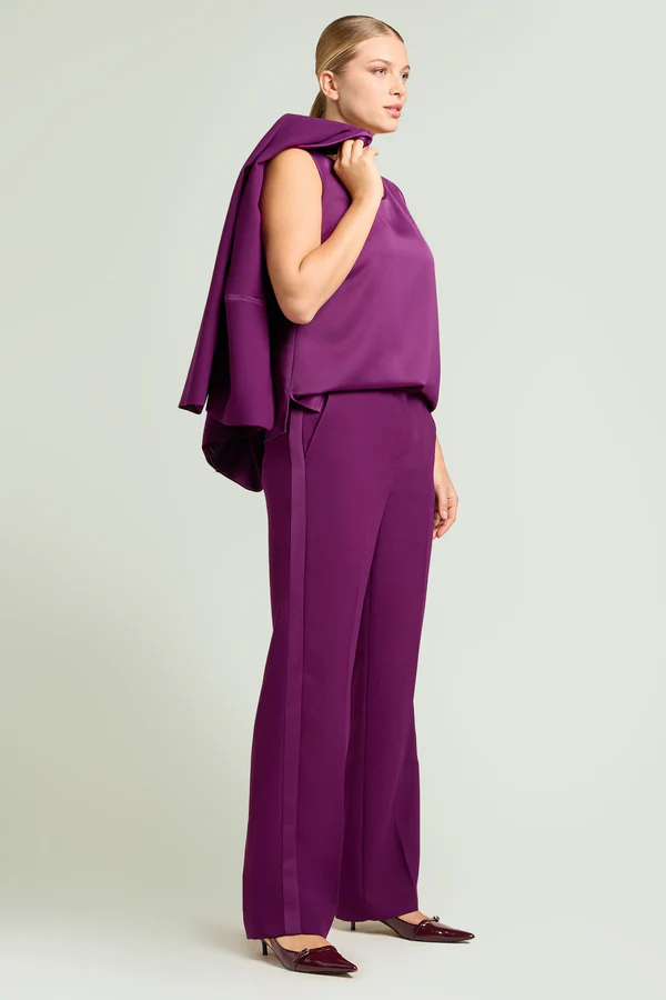 PANTALONI IN CADY CON BANDE IN RASO