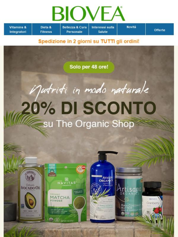 🌿 Il benessere inizia qui: 20% di sconto sul negozio biologico!